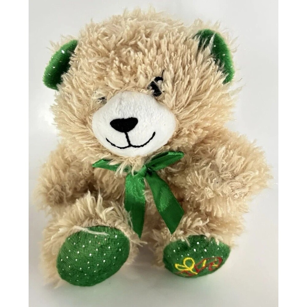 T9 Greenbrier Christmas Bear Mini Candy Cane Plush Beige Green 6” Stuffed Animal